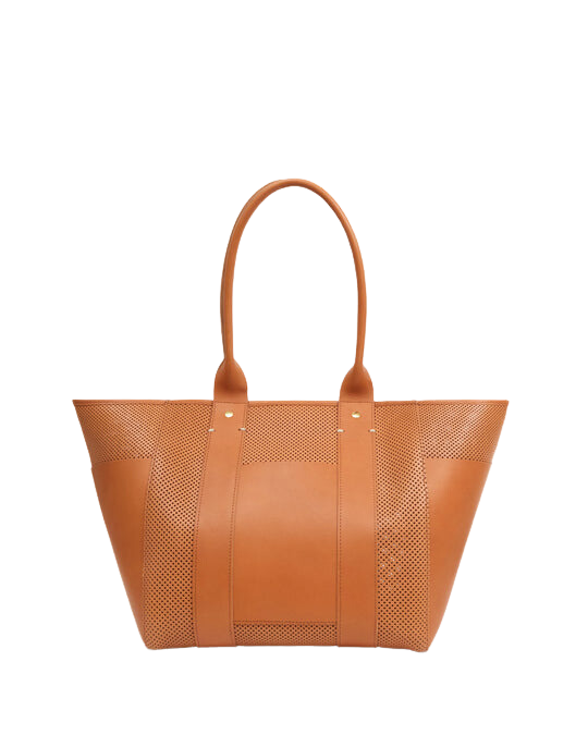 Clare V. Perforated Le Box Tote in Cuoio