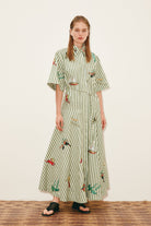 DRESSES/JUMPSUITS Bisou Embroidered Shirtdress in Green Stipe Alemais