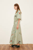 DRESSES/JUMPSUITS Bisou Embroidered Shirtdress in Green Stipe Alemais