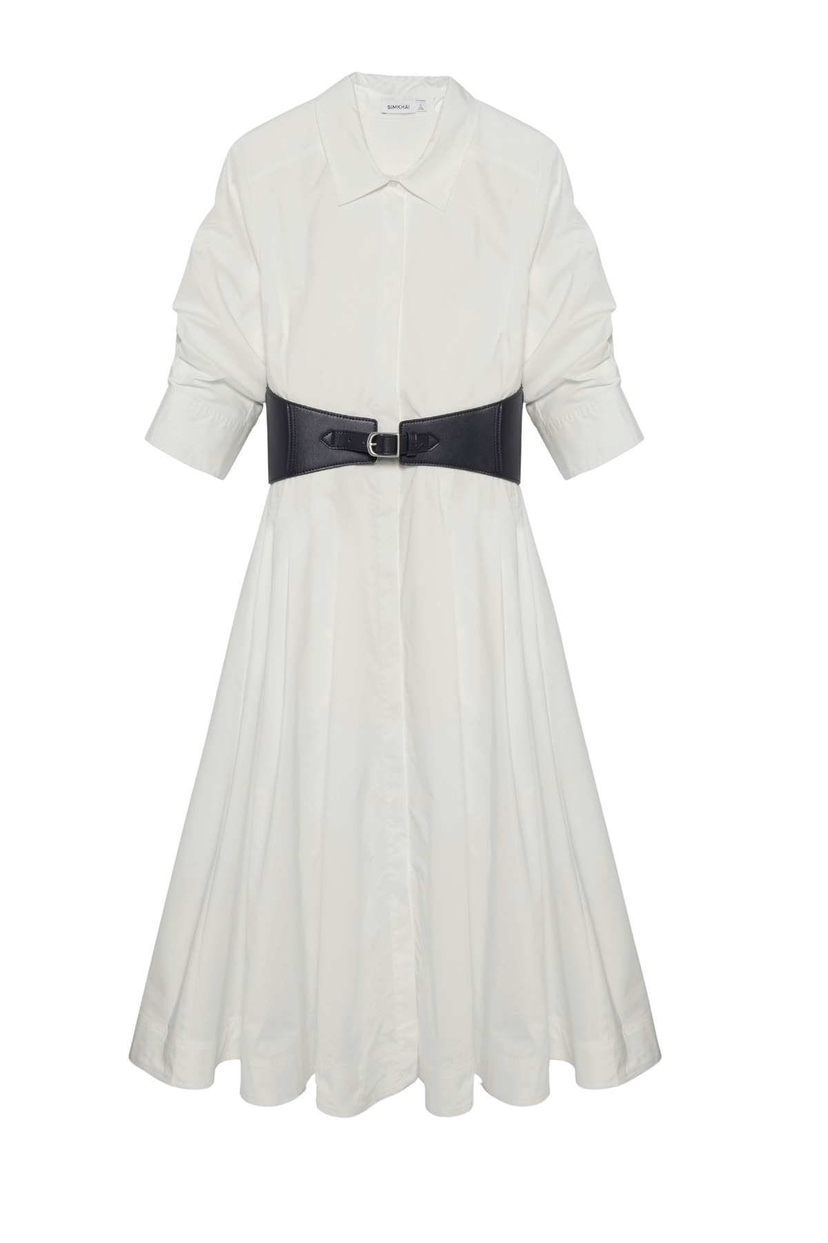 Olson Belted Midi Dress in White – Serafina