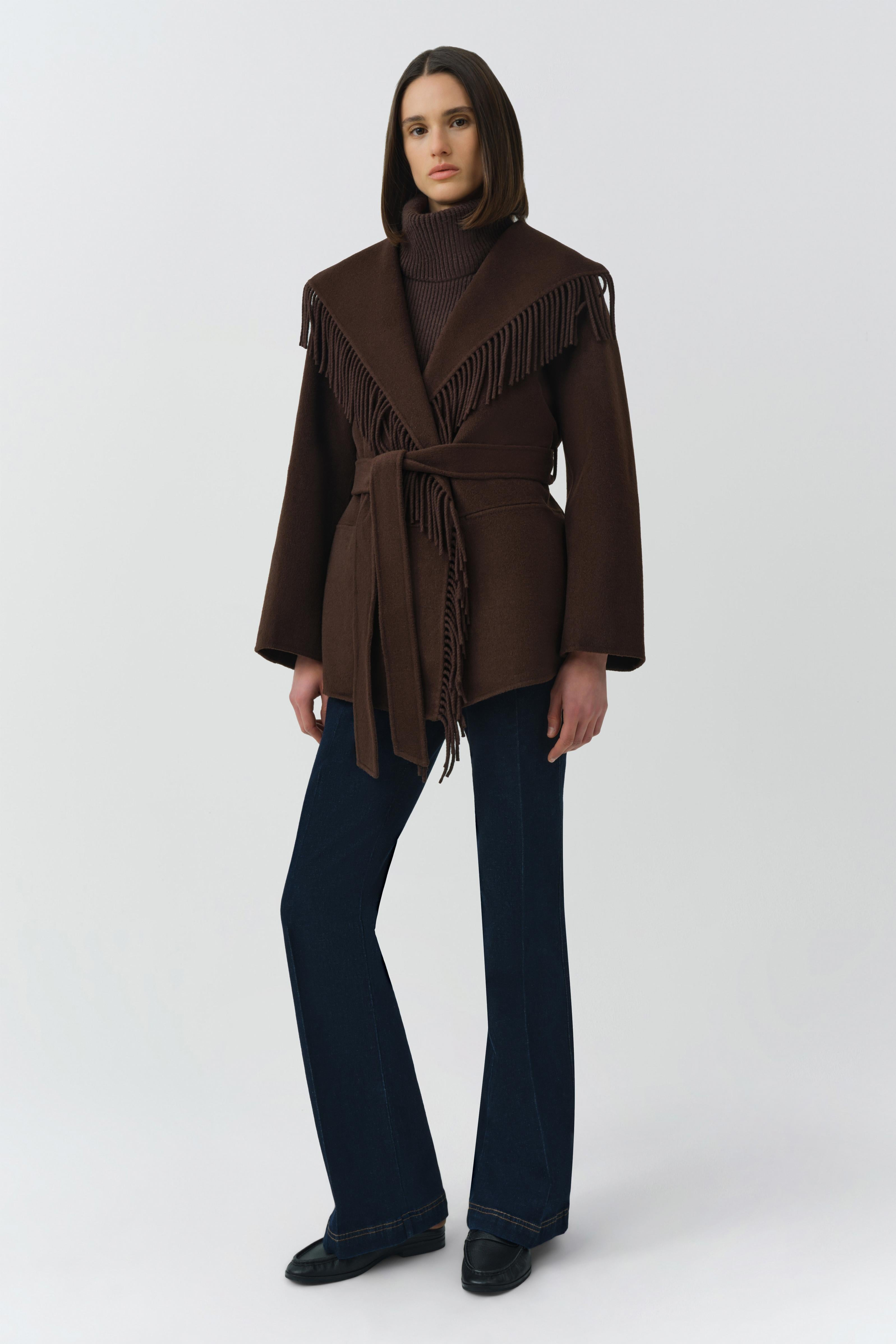 COATS/JACKET Rowen Fringe Jacket in Chocolate Simkhai