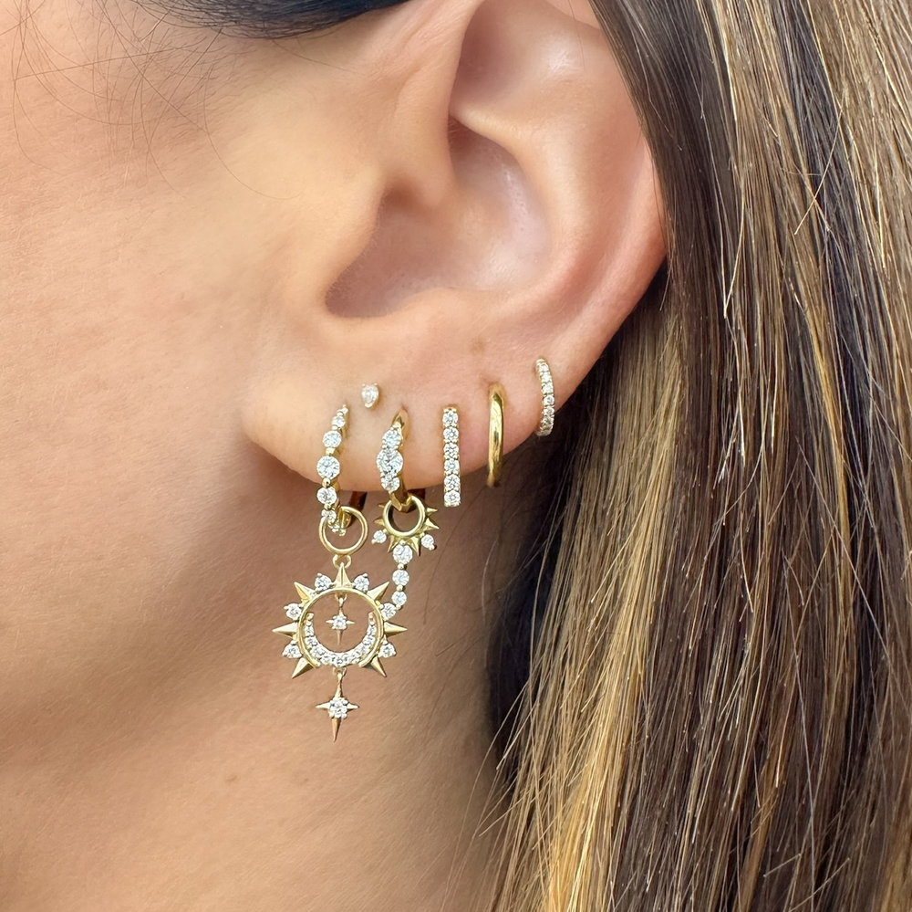 JEWELRY Small Prong Set Diamond Hoop Earring Pair in Yellow Gold Three Stories Jewelry