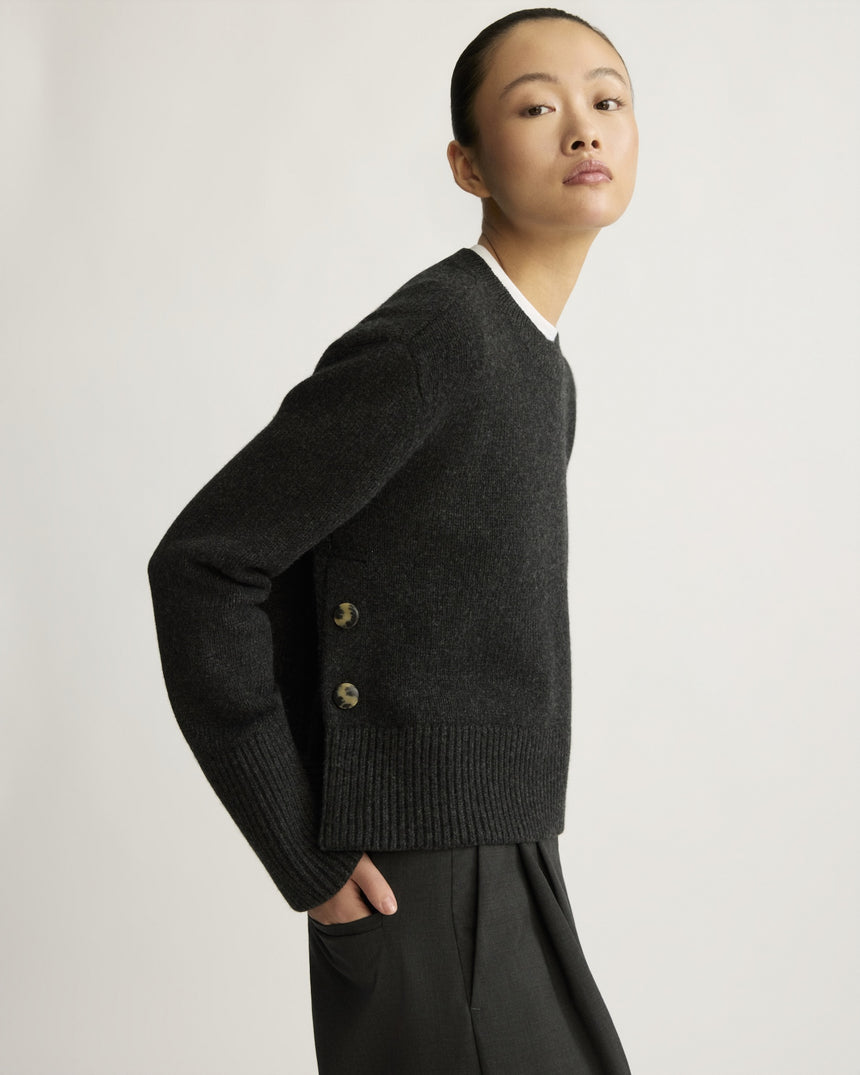 SWEATERS Bethune Chunky Crewneck W/Side Buttons in Charcoal Arlo Mott
