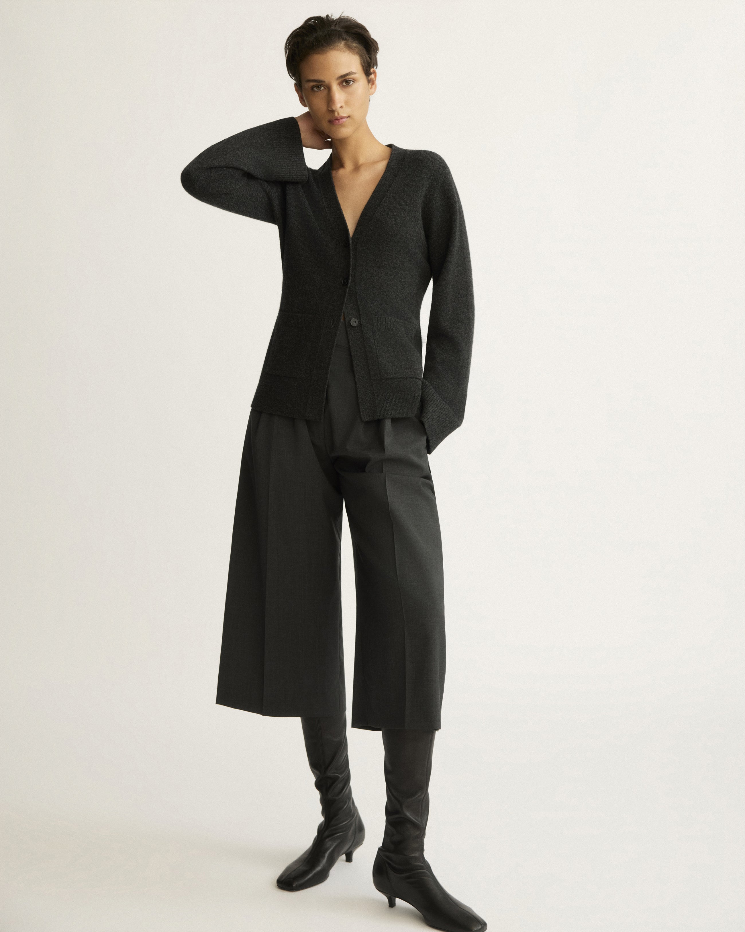 SWEATERS Bleeker Shaped Cardigan in Charcoal Arlo Mott