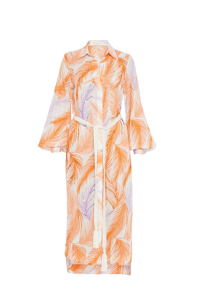 Beaded Shirt Dress in Lilac and Orange Palm – Serafina