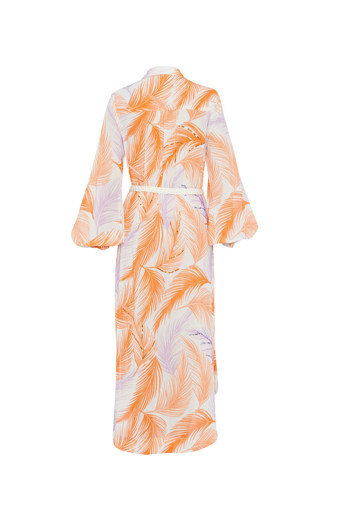 DRESSES/JUMPSUITS Beaded Shirt Dress in Lilac and Orange Palm Verandah