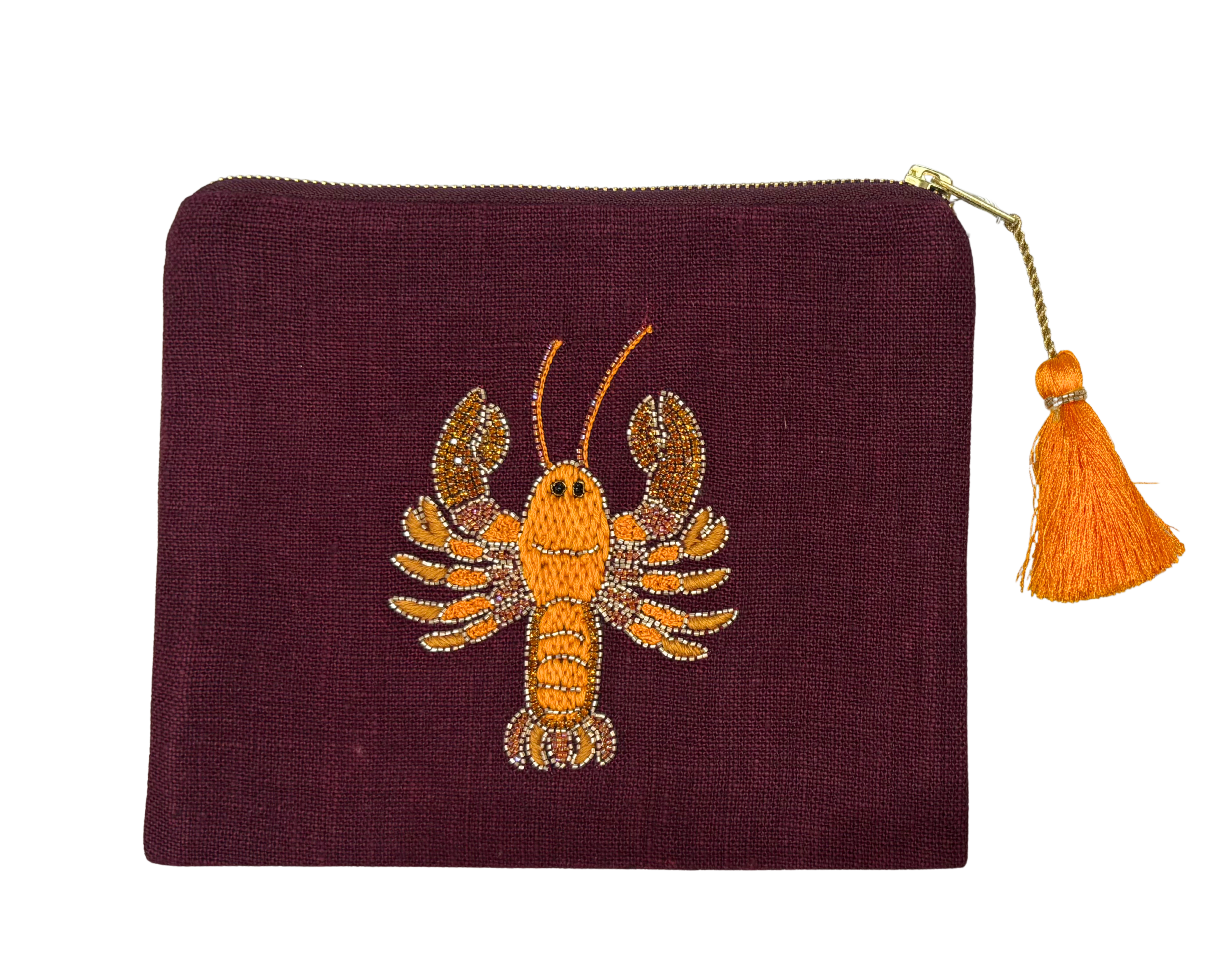 ACCESSORIES Wine Beaded Lobster Linen Pouch Benaras by Citrus
