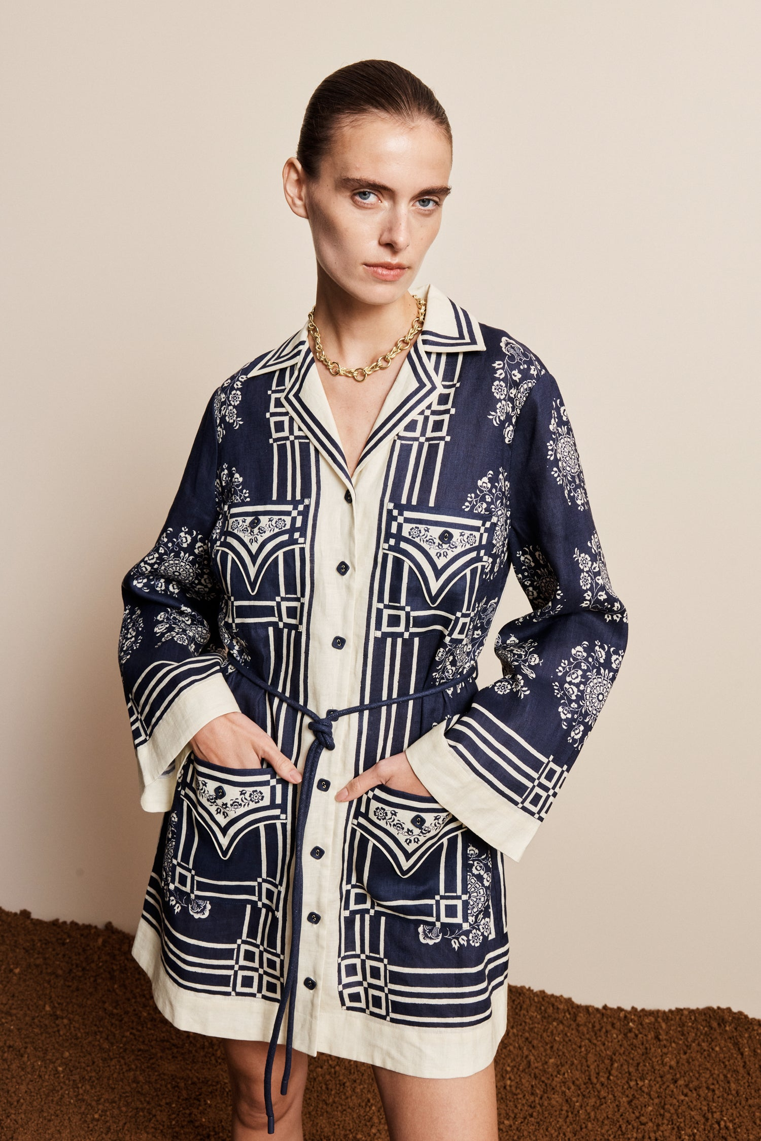 DRESSES/JUMPSUITS Banderra Mini Dress in Ink Alemais