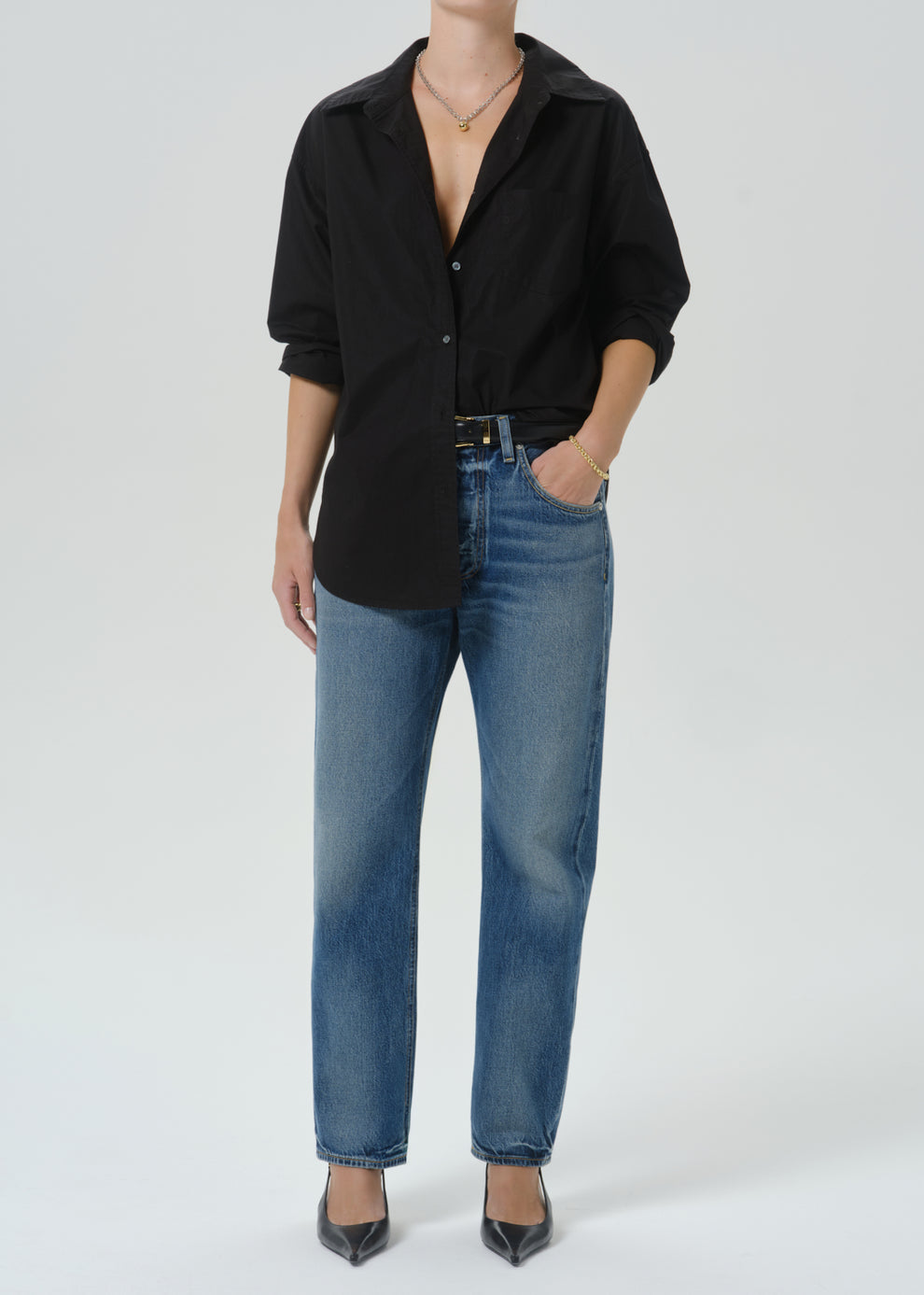 BLOUSES/SHIRTS/TOPS Thea Boyfriend Shirt in Black Citizens of Humanity