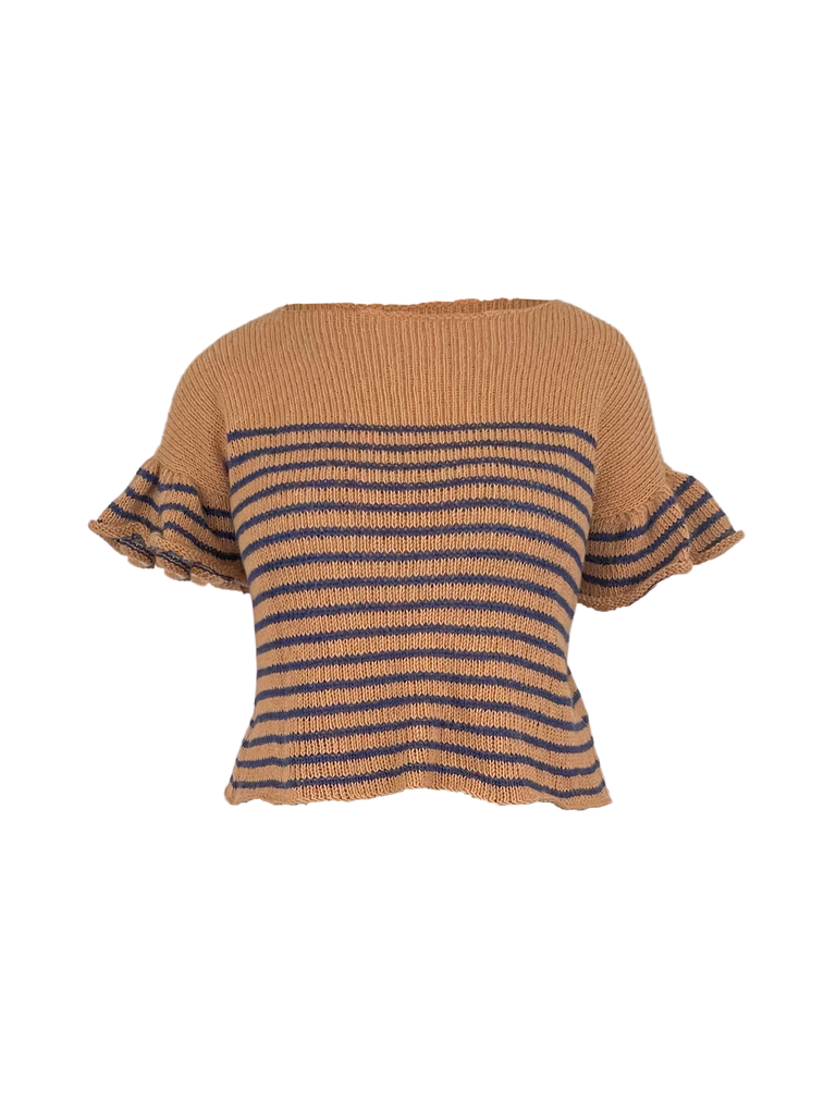 SWEATERS Cotton Sweater in Brown and Navy Louiza Babouryan