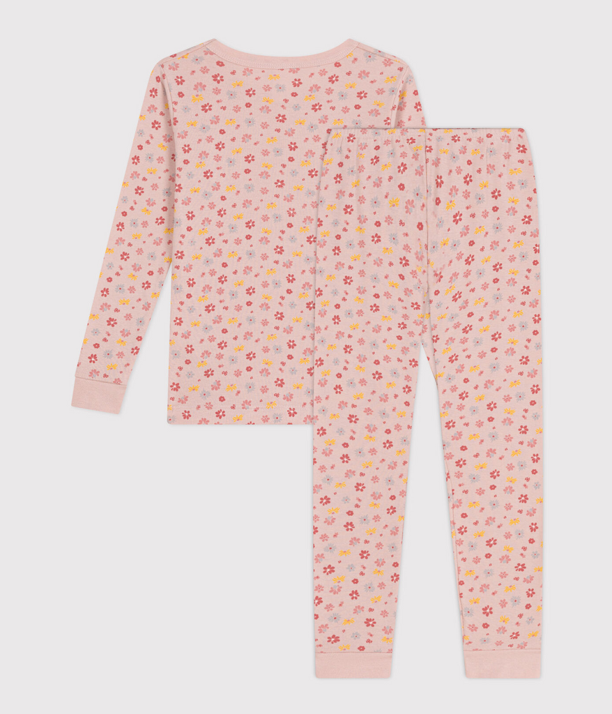 CHILDREN'S APPAREL Long Sleeve Floral Pajama Set in Pink Petit Bateau