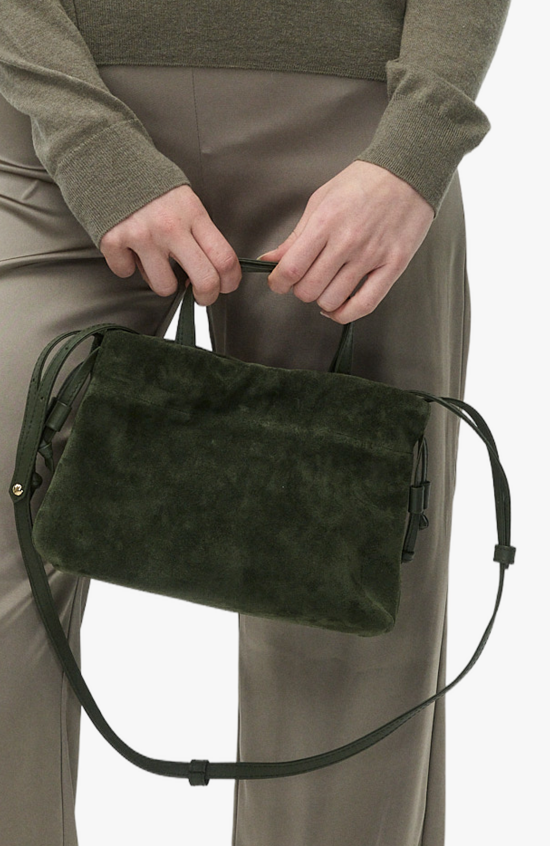 HANDBAGS Mini Asisi Tote in Olive Suede Lemiz