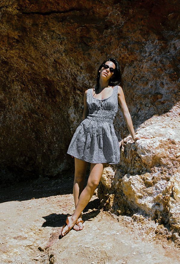 DRESSES/JUMPSUITS Gianluca Checker Dress in Navy Ciao Lucia