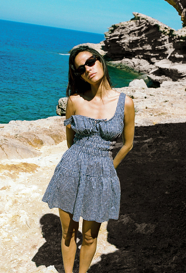 DRESSES/JUMPSUITS Gianluca Checker Dress in Navy Ciao Lucia