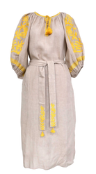 DRESSES/JUMPSUITS Vita Fleur Puff Veronica Maxi Dress in Beige & Yellow Benaras by Citrus