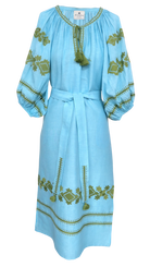 DRESSES/JUMPSUITS Sheer Byblos Puff Veronica Maxi Dress in Turquoise Green Benaras by Citrus