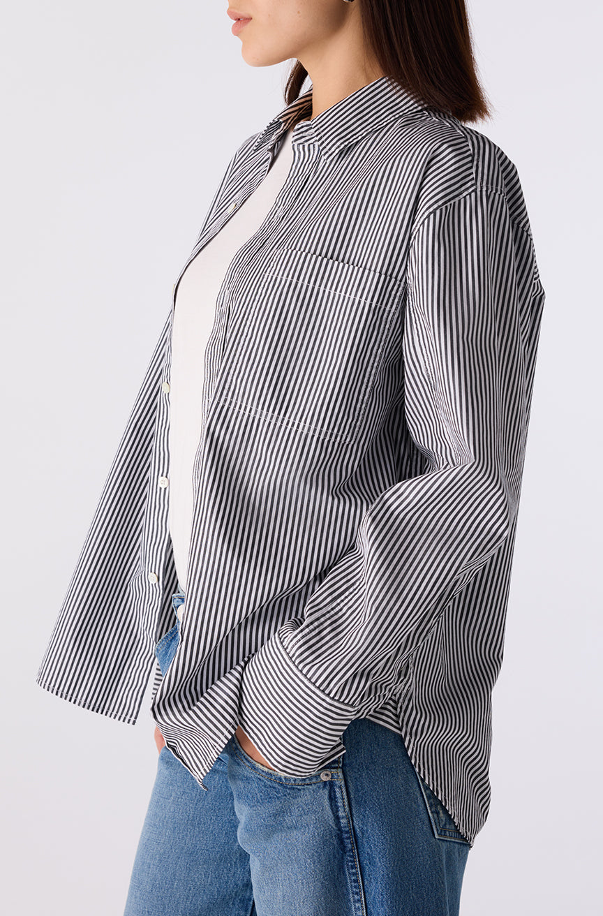 BLOUSES/SHIRTS/TOPS Ruth Oversized Striped Shirt in Black & Eggshell AMO