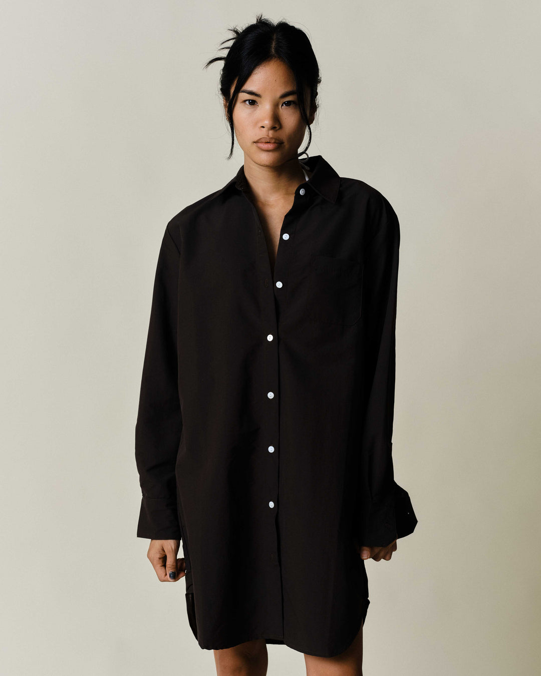 DRESSES/JUMPSUITS Long Sleeve Button Up Dress in Soft Black Claudent