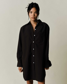 DRESSES/JUMPSUITS Long Sleeve Button Up Dress in Soft Black Claudent