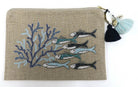 ACCESSORIES Large Beaded Blue Coral Fish Linen Pouch Benaras by Citrus