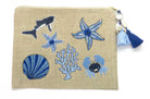 ACCESSORIES Large Beaded Shell Coral Starfish Linen Pouch Benaras by Citrus