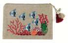 ACCESSORIES Large Beaded Multi Coral Fish Linen Pouch Benaras by Citrus