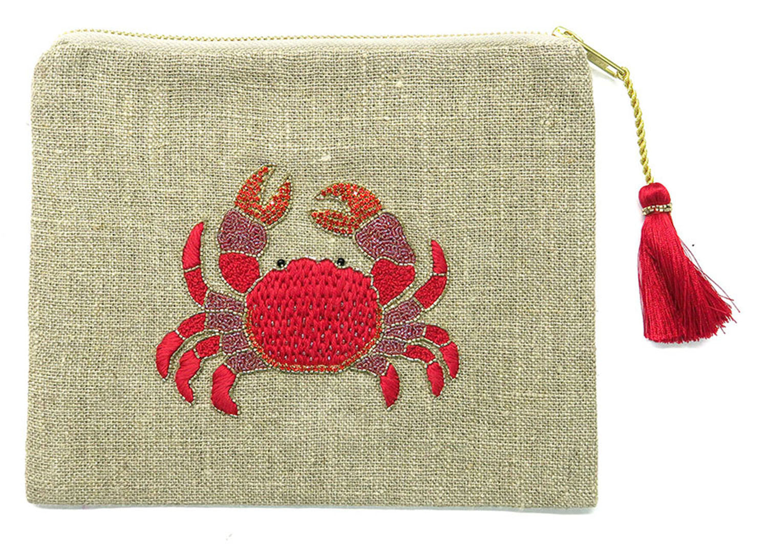 ACCESSORIES Beaded Big Crab Linen Pouch Benaras by Citrus