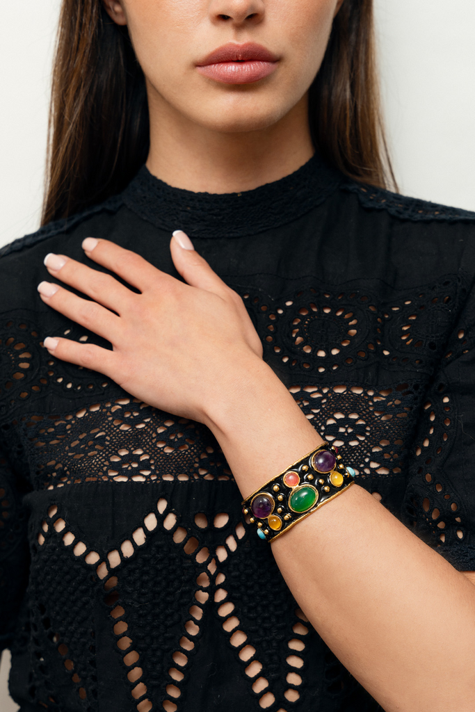 Bracelets Sylvia Toledano Byzantine Cuff in Black with Stones Sylvia Toledano