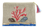 ACCESSORIES Large Beaded Shell Coral Linen Pouch Benaras by Citrus