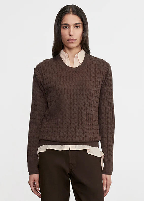 SWEATERS Cable Knit Easy Crew in Bitter Chocolate Enza Costa