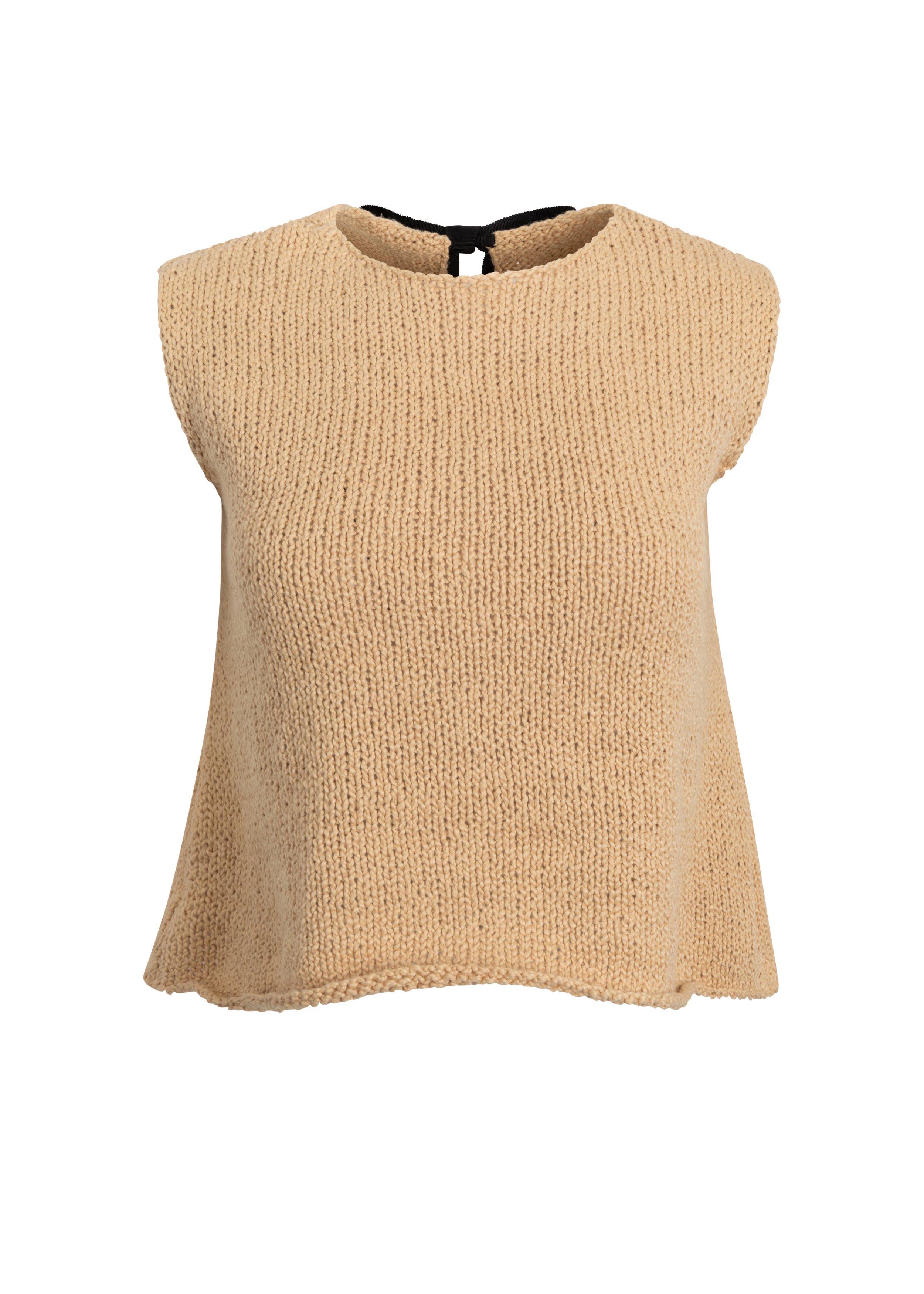 SWEATERS Cotton Knit Top with Tie in Champagne Louiza Babouryan