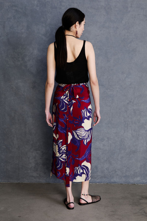 SKIRTS Hibiscus Silk Wrap Skirt in Red Chan Luu
