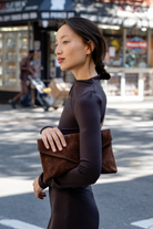 HANDBAGS Valentina Clutch in Chocolate Suede Lemiz