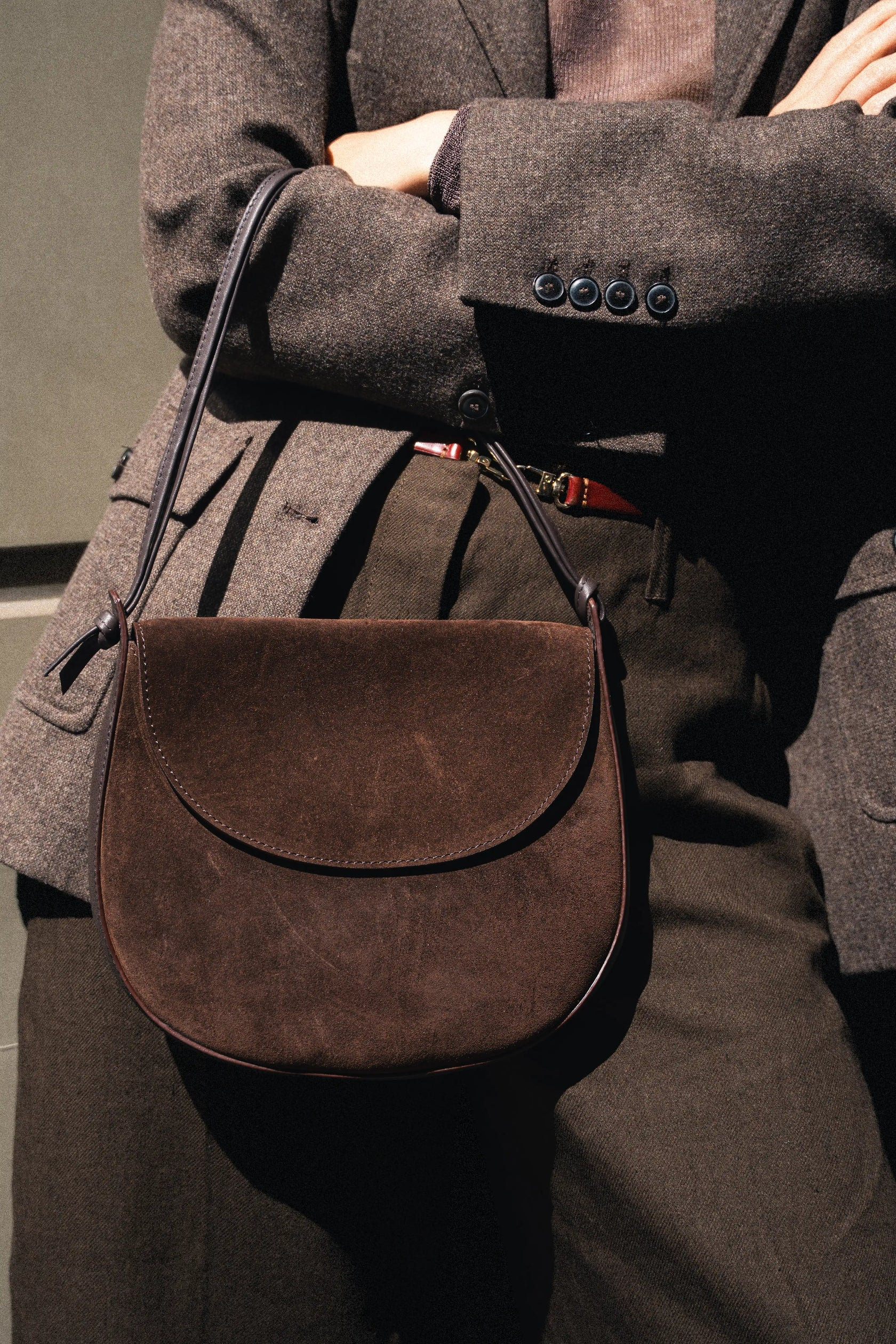 HANDBAGS Juliette Shoulder Bag in Chocolate Suede Lemiz