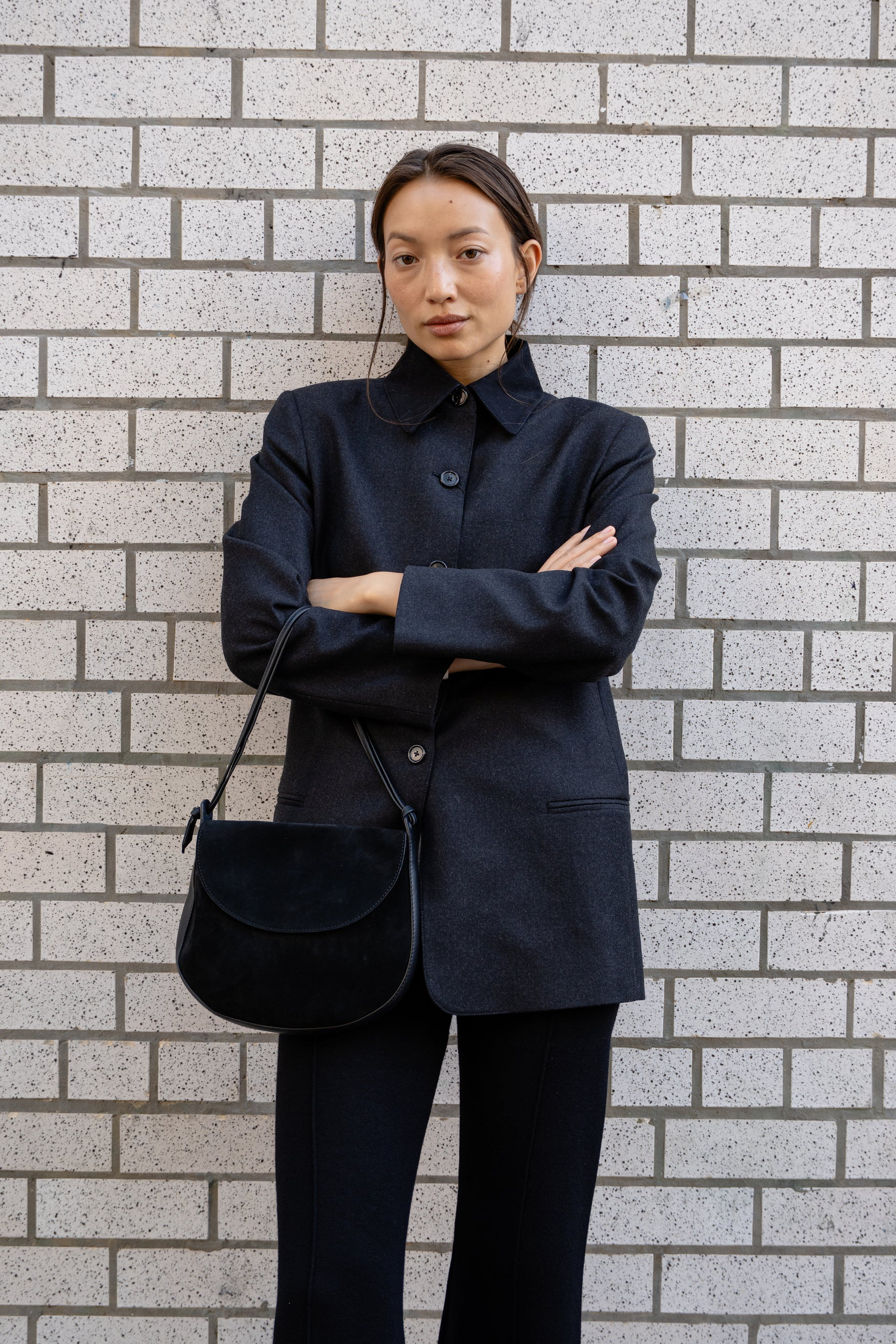 HANDBAGS Juliette Shoulder Bag in Black Suede Lemiz