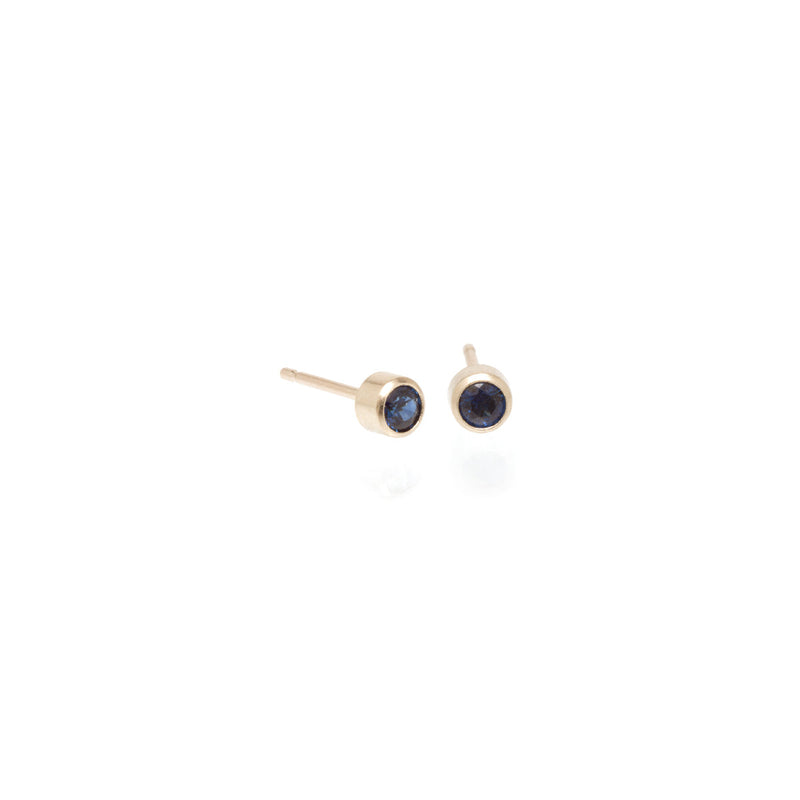 Earrings Zoe Chicco 3MM Blue Sapphire Studs in Yellow Gold Zoe Chicco
