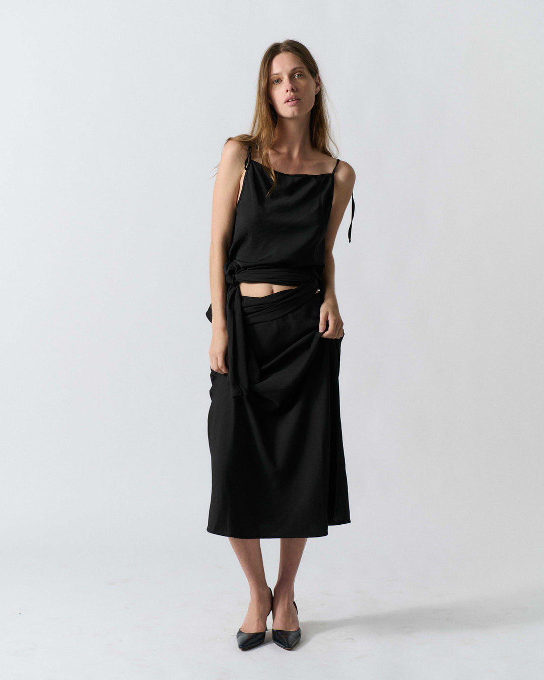 SKIRTS Detailed Wrap Skirt in Black Claudent