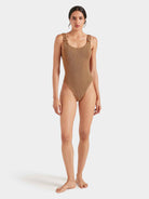 LINGERIE/PJ/SWIM Domino Swimsuit in Metallic Cocoa Hunza G