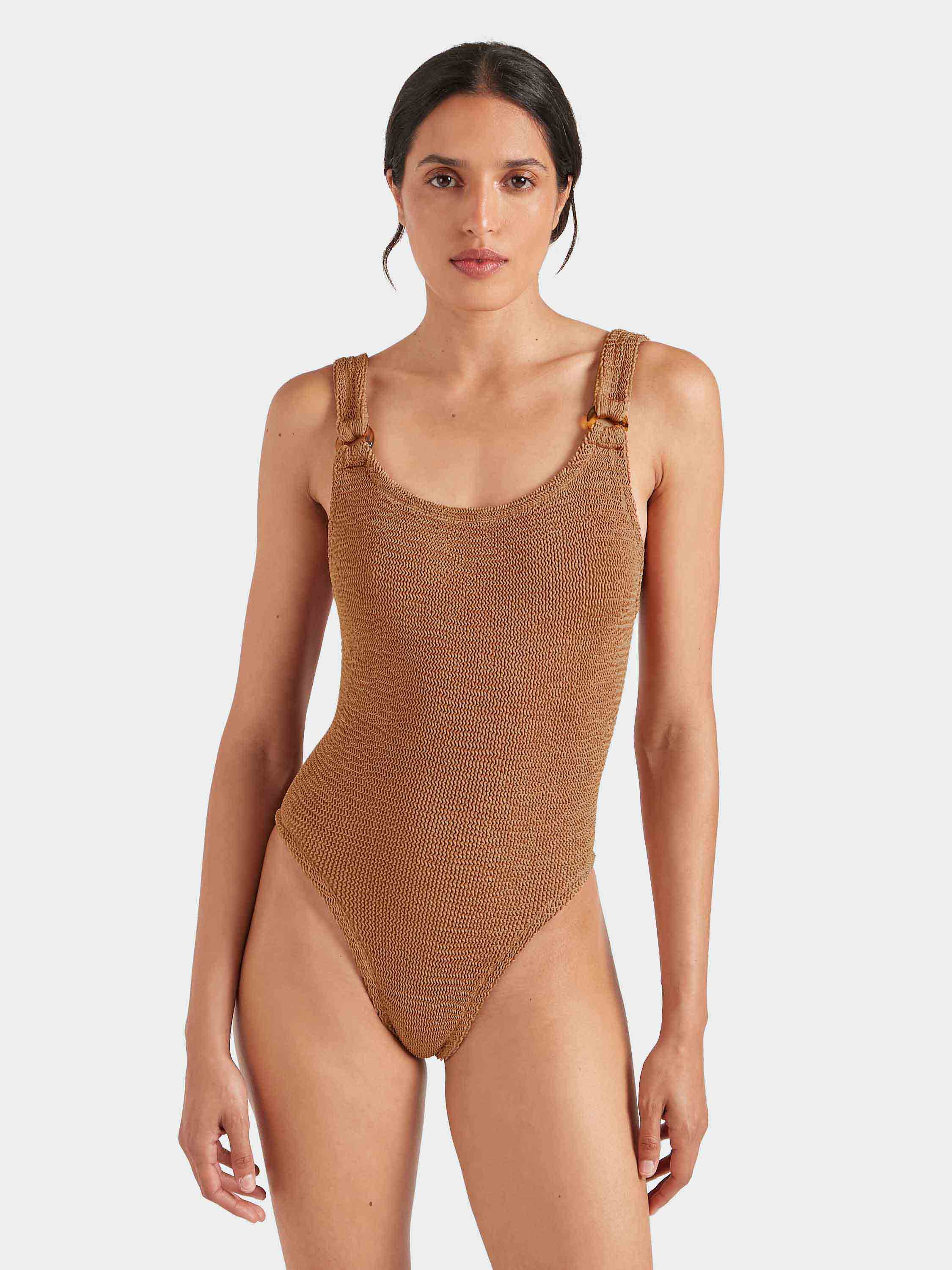 LINGERIE/PJ/SWIM Domino Swimsuit in Metallic Cocoa Hunza G