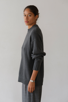 SWEATERS Cotton Cashmere Crewneck Sweater in Charcoal Grey Donni