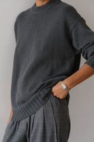 SWEATERS Cotton Cashmere Crewneck Sweater in Charcoal Grey Donni