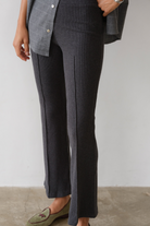 PANTS/SHORTS Rib Kick Flare Pant in Charcoal Grey Donni