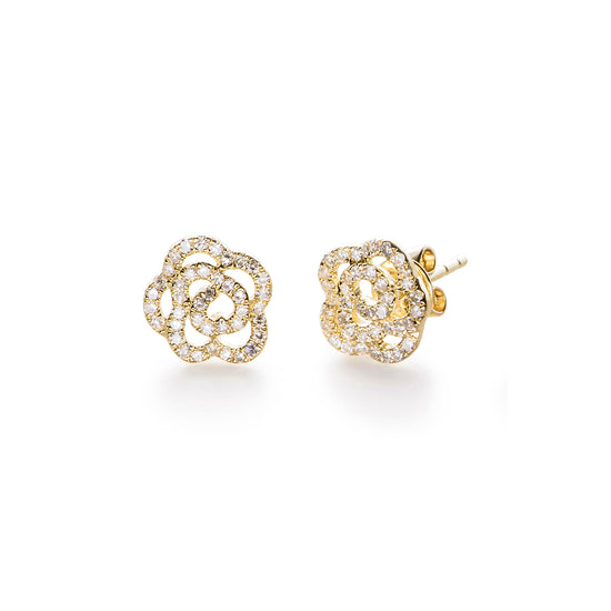 JEWELRY TS - 14K DIAMOND ROSE STUD EARRINGS EF Collection