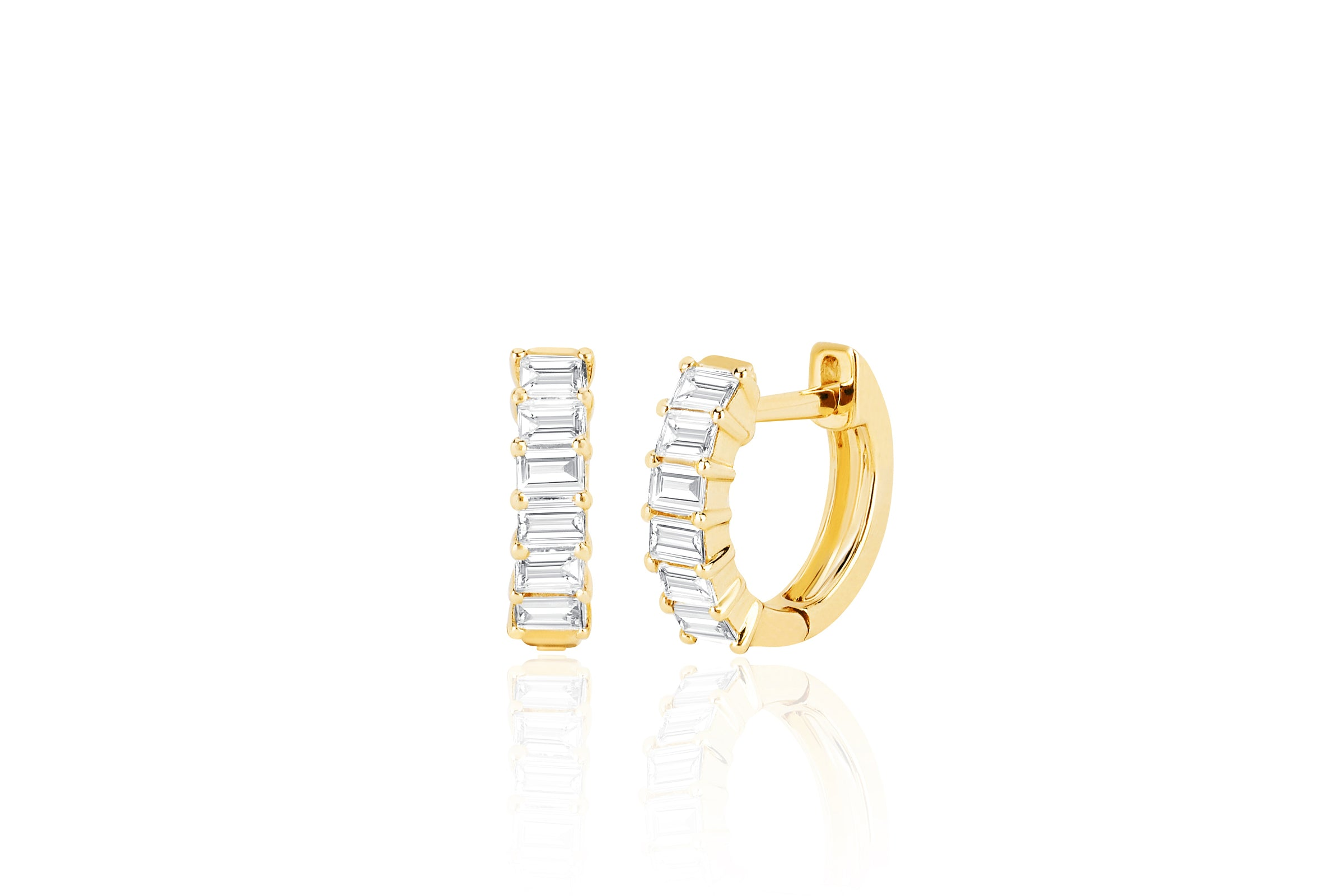JEWELRY TS - 14K PRONG SET DIAMOND BAGUETTE HUGGIE EARRINGS EF Collection