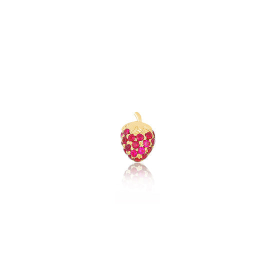 JEWELRY TS - 14K SINGLE RUBY MINI STRAWBERRY STUD EARRING EF Collection