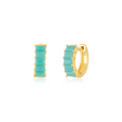 JEWELRY Prong Set Turquoise Baguette Mini Huggies Yellow Gold EF Collection