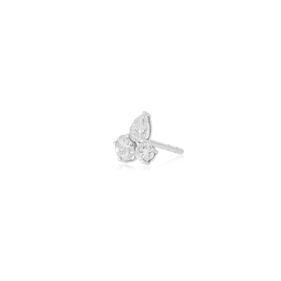 JEWELRY TS - 14K SINGLE TRIPLE DIAMOND CLUSTER STUD EARRING EF Collection