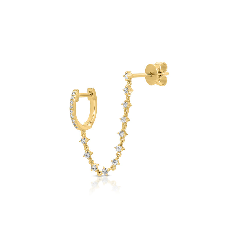 JEWELRY TS - 14K DIAMOND MINI HUGGIE AND PRONG SET CHAIN STUD EARRING EF Collection