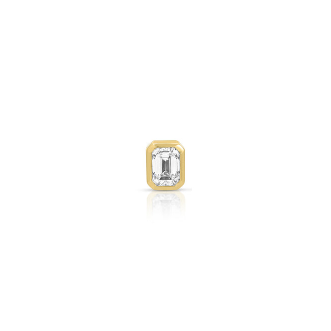 JEWELRY TS - 14K SINGLE BEZEL SET EMERALD CUT DIAMOND STUD EARRING EF Collection