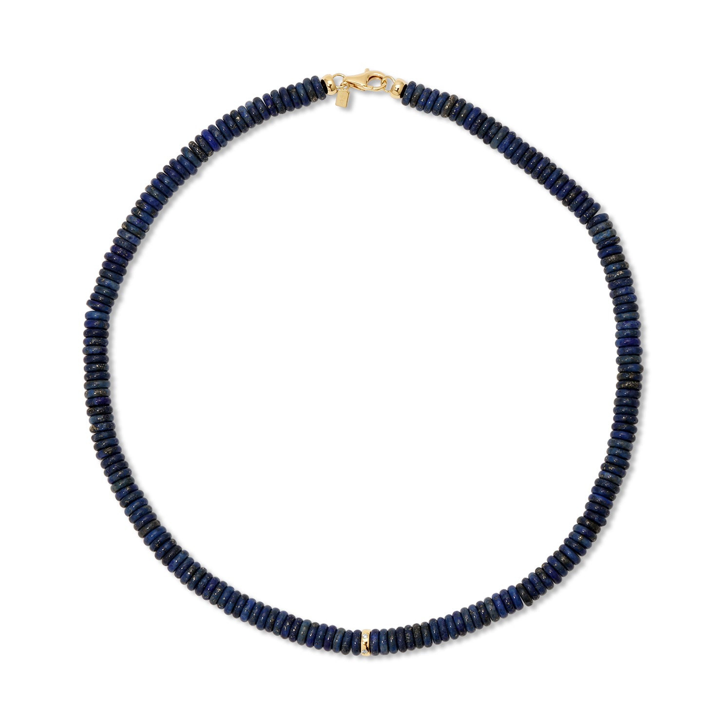 JEWELRY Lapis Lazuli Rondelle Bead Necklace in Yellow Gold EF Collection